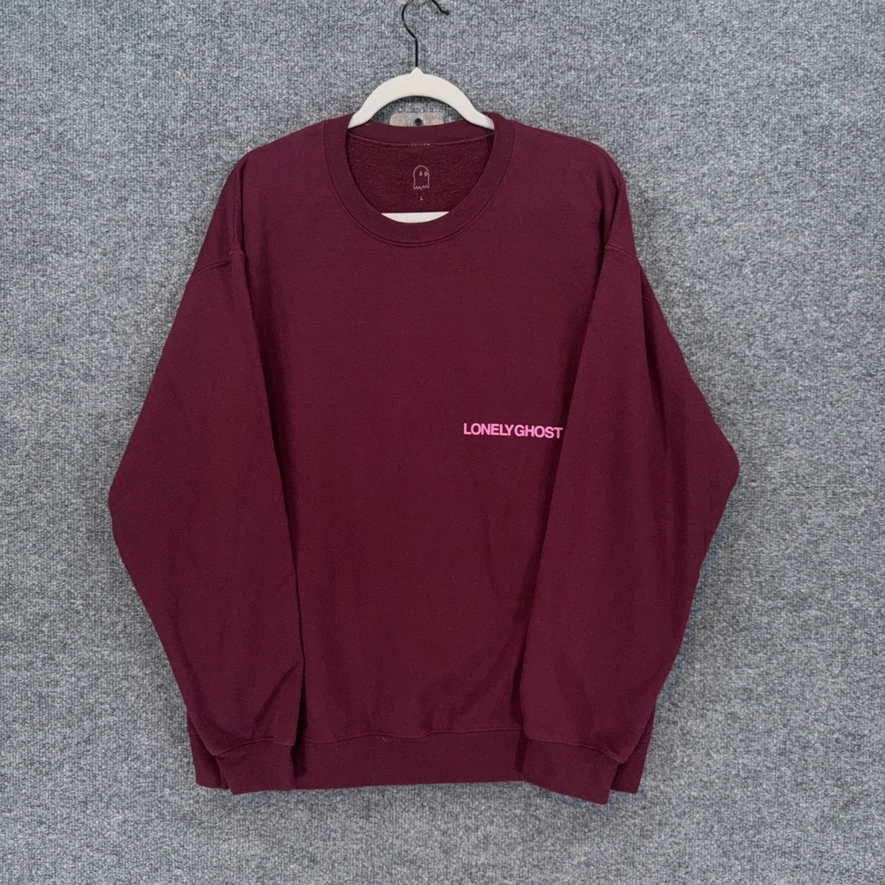 Lonely Ghost Sweatshirt Womens Large Maroon I Love You Say It Back Graphic Crew - Picture 2 of 8